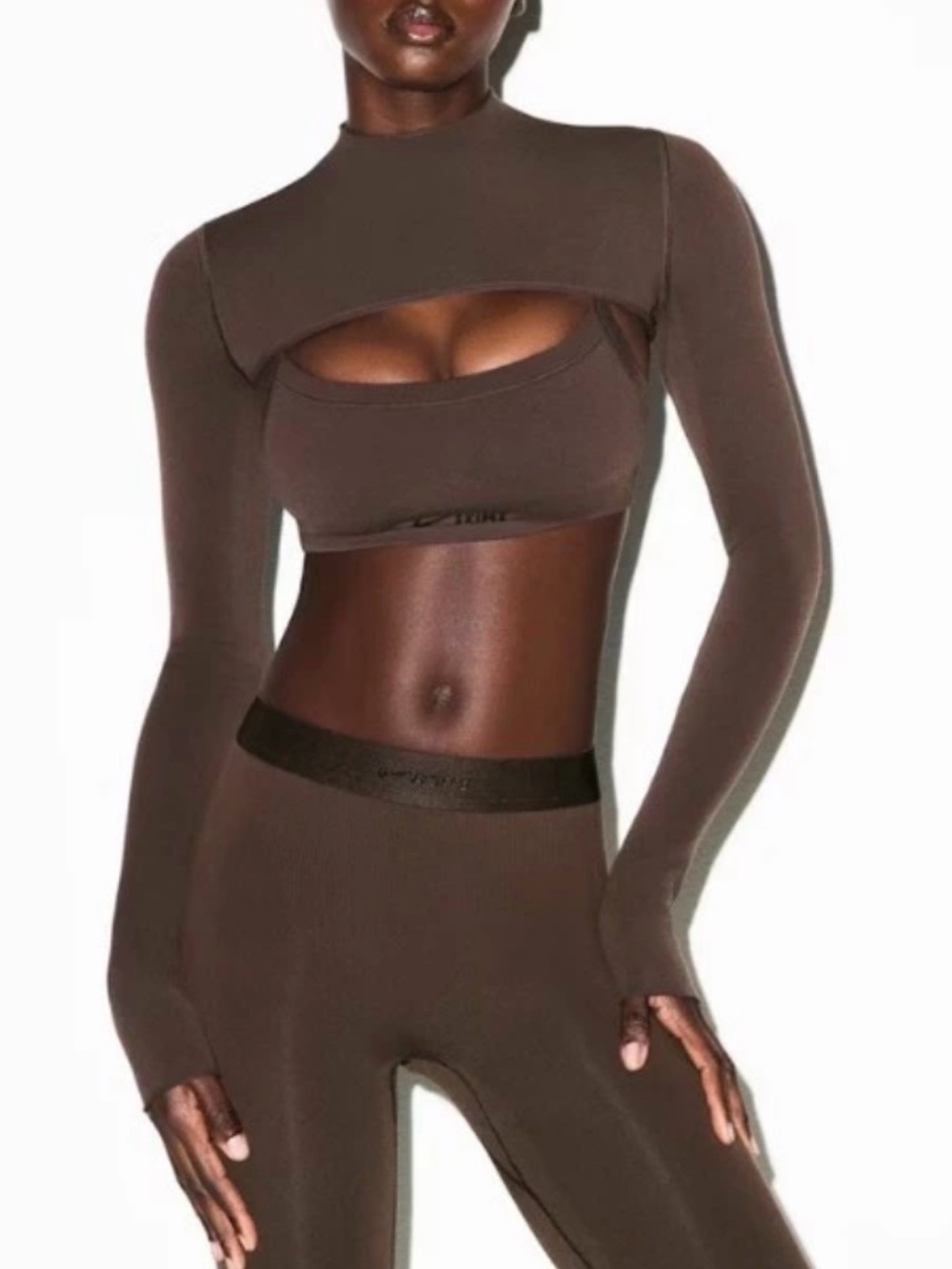 SKIMS Brown Long Sleeve Crop Top Layered Cutout